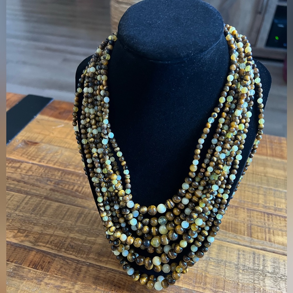 NIB - Mine Finds Tiger eye & yellow opal 10 strand necklace